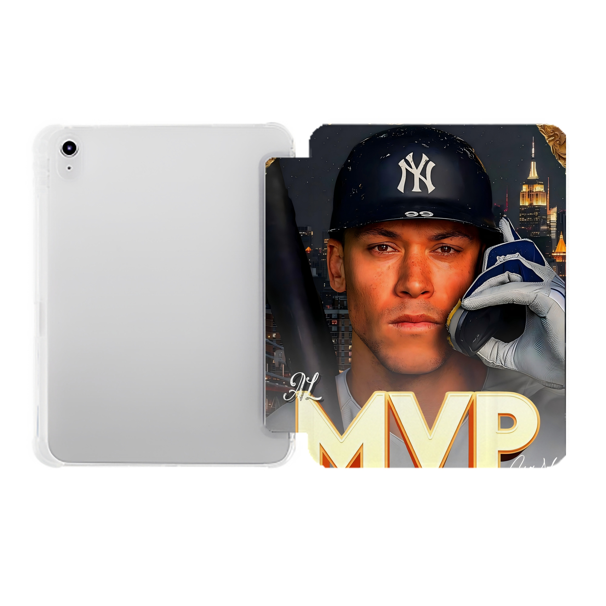 Aaron Judge MVP Premium Tri-Fold PU Leather & Silicone IPad Case With Pencil Slot – Fits 9.5,10.5,10.9 – Adjustable Stand, Slim, Protective